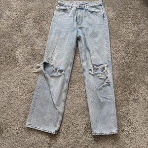 H&M Light Blue Distressed Straight Leg Jeans